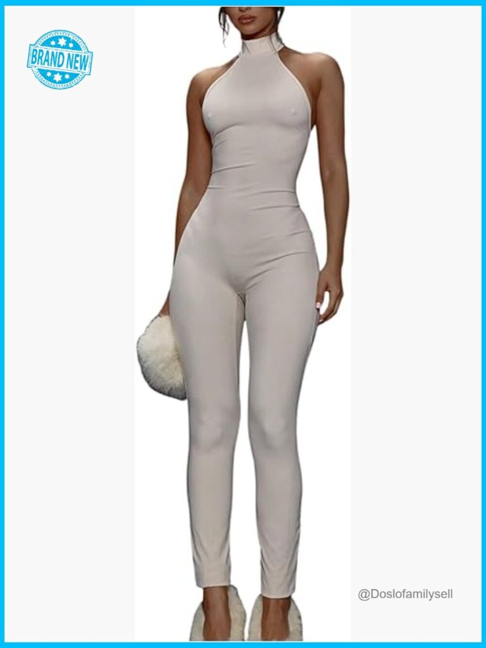 Halter Neck Sleeveless Bodycon Jumpsuit Open Back Fitted Summer Workout Club